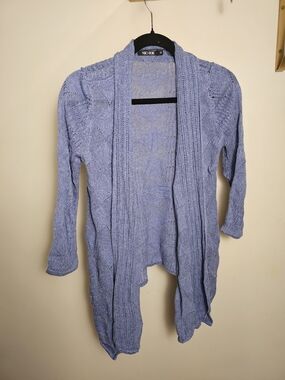 Nic+Zoe Line Blend Cornflower Blue Open-Front Knit Cardigan Sweater